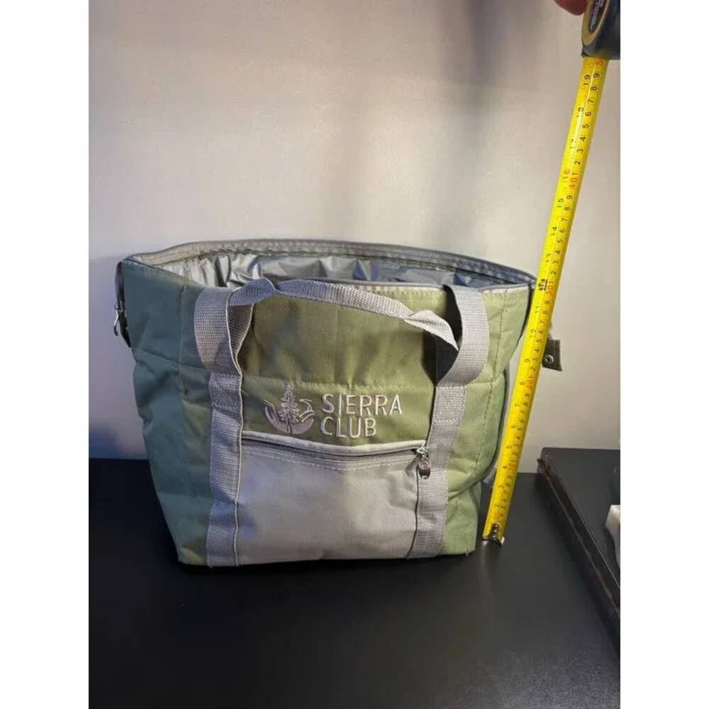 Sierra Club Insulated Cooler Tote Bag Green Grey Zip Top Carry Handles